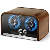Clewcks Watch Winder for Automatic Watches, Watch Winders Box for Rolex,Double Japanese Silent Motor, 4 Rotation Mode Setting, Blue Light, Plug-in or 2 * AA Batteries (not included), Gift for man