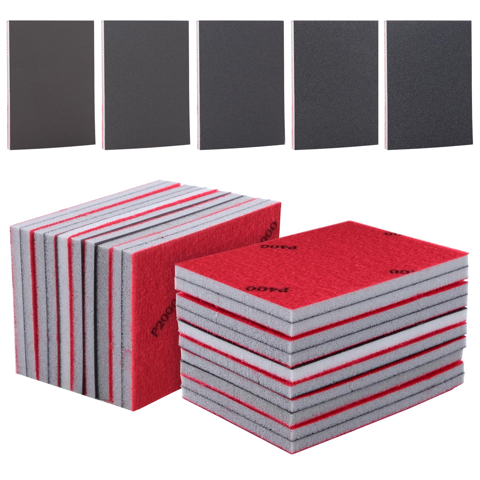 LEONTOOL 20 PCS 3 x 4 Inch Sanding Sponge Pads, Ultra Fine Sanding Block Pads, Soft Foam Hand Sander Block Reusable Wet Dry Sandpaper for Model Drywall Metal Wood Furniture Polishing, 400-3000 Grit