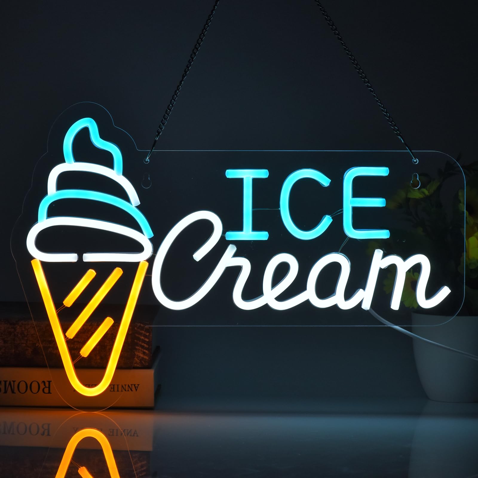 JOMOBUTY Ice Cream Neon Sign LED Light up Sign with