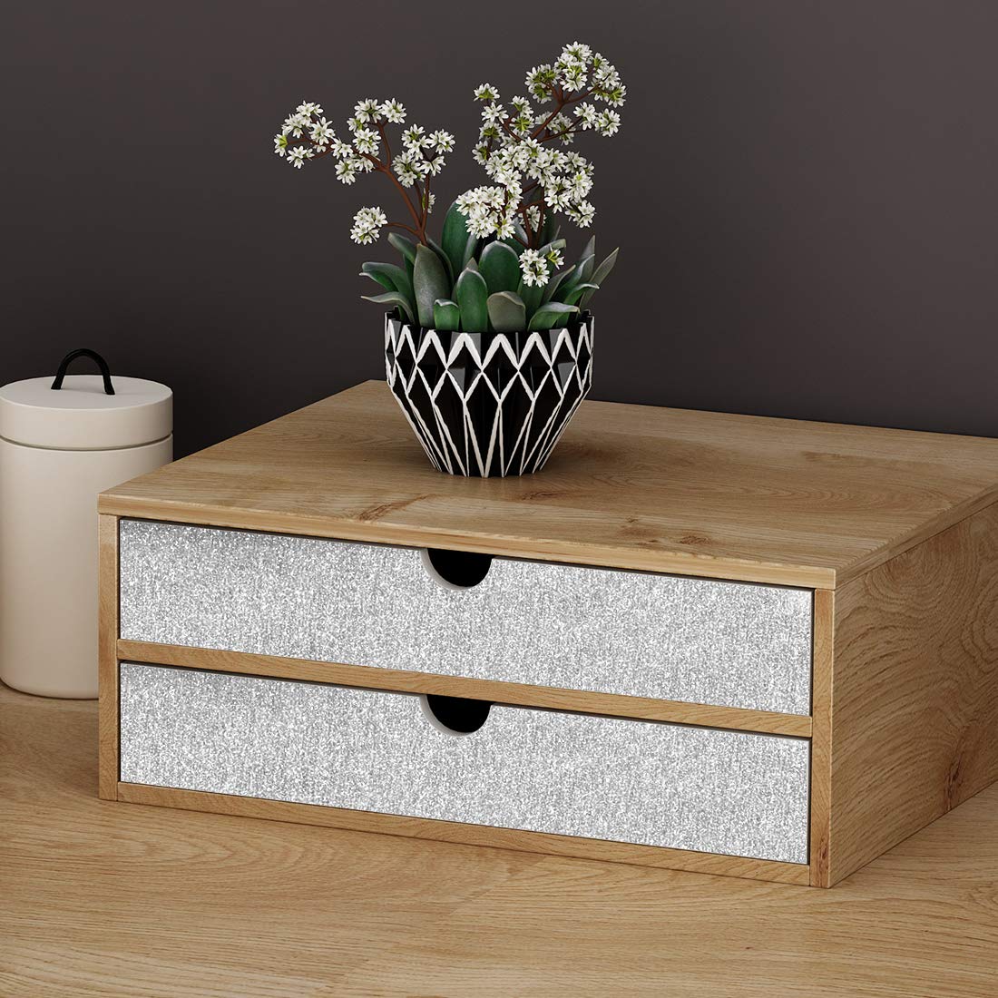 Livelynine Glitter Wallpaper Stick and Peel Glitter Contact Paper for Walls Dresser Counters Crafts Self Adhesive Silver Decor Removable Waterproof White Vinyl Cardstock 15.8x78.8