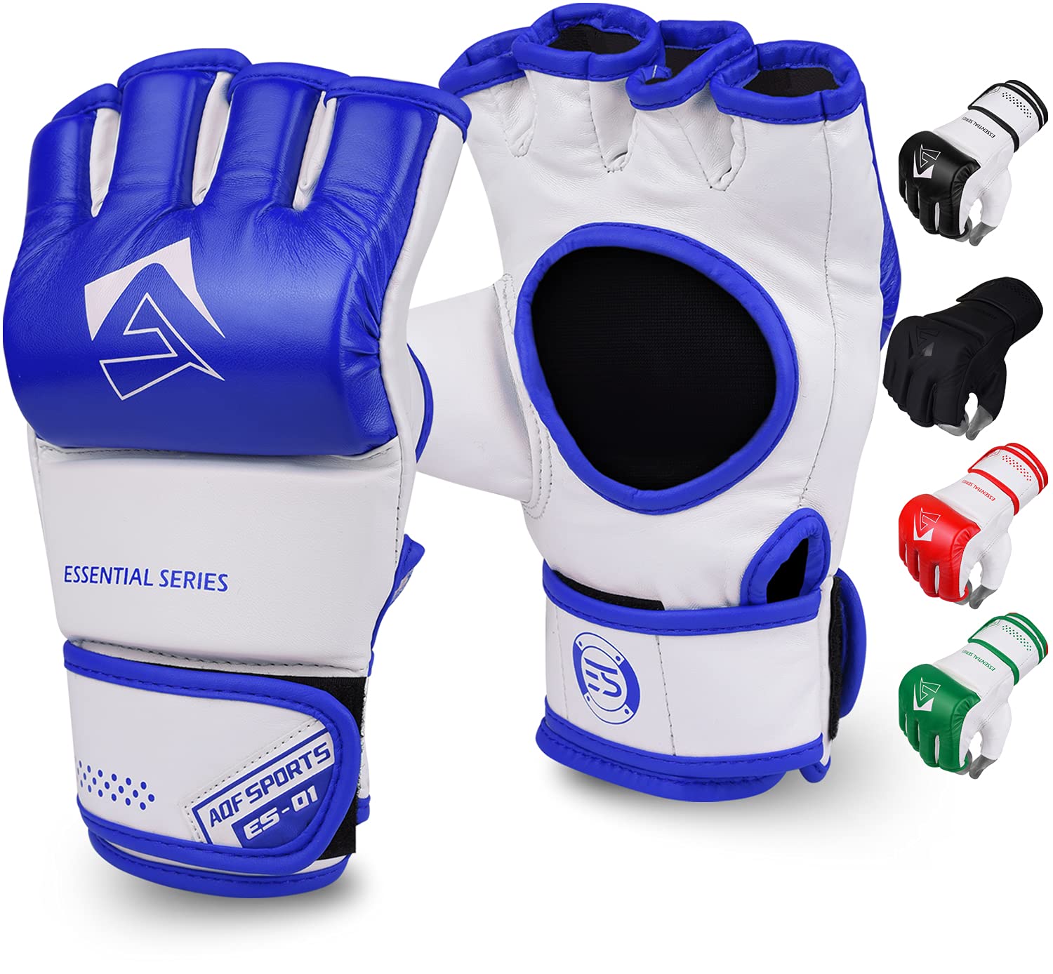 AQF MMA Gloves for Grappling & Martial Arts Training MMA Sparring Gloves Open Palm faux leather for Kickboxing Punching Bag Muay Thai & Cage Fighting (Blue, M)