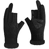 Jökulríki Fingerless Gloves Men Winter 3-Cut Fingers Knitted Warm Fleece Lining Glove for Cold Weather