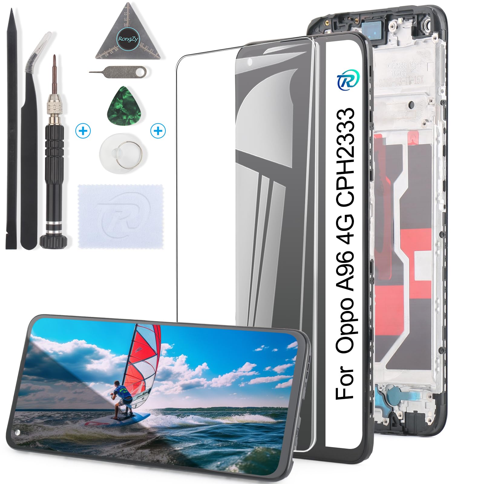 RongZy Display for Oppo A96 4G CPH2333 LCD Screen Replacement Touch Display Digitizer Assembly for Oppo A96 4G CPH2333 with Kit(Black with Frame)