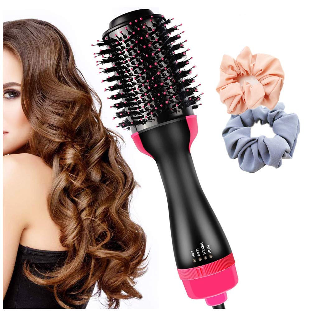 Kuke Hair Dryer Brush, 4 in 1 Hot Air Brush, One Step Hair Dryer & Volumizer with Two Hair Ties Salon Negative Ion Blow Dryer Brush Perfect for Hair, Curling, Styling and Drying All Hair Types : Beauty