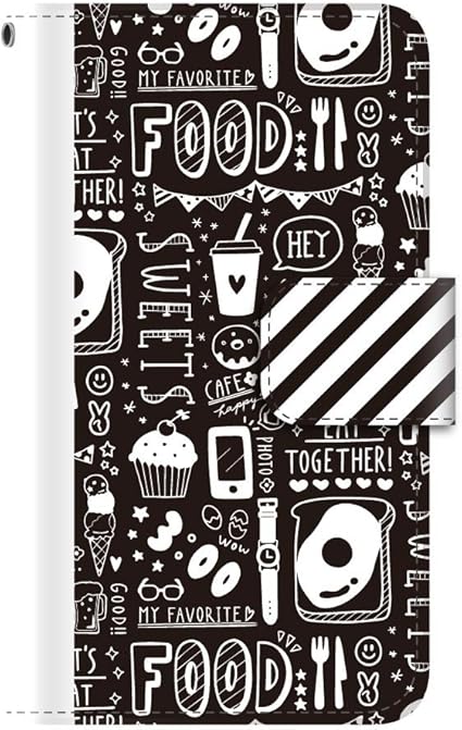 Amazon Plus S 手書き風 ゆるカワ モノトーン 手帳型 08 Foodブラック Qua Phone Px Lgv33 用 ケース 手帳型 カード収納 ストラップホール カメラホール 全面保護 マグネット キュアフォン Lg Lgv33ケース Lgv33カバー Quaphoneケース Quaphoneカバー手帳ケース