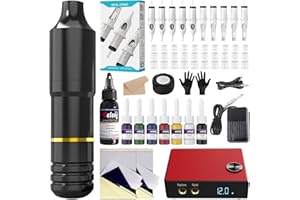 SOLONG TATTOO Tattoo Gun, Solong Complete Rotary Tatto Machine for Beginners and Artists Professional Tattoo Gun Kit with Tattoo Catridges Needles and Tattoo Ink(60 Piece Set)