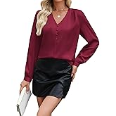 AGSEEM Women's Blouses Dressy Casual Satin Silk Long Sleeve Shirts Business Casual Tops