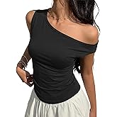 EMMIOL Off Shoulder Tops for Women Cute Sleeveless Polka Dot Shirts Ruched Sexy Going Out Tank Top Y2K Clothes