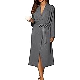 Ekouaer Robes for Women Long Sleeve Knit Kimono Bathrobe Soft Lightweight Loungewear Ladies Cotton Sleepwear