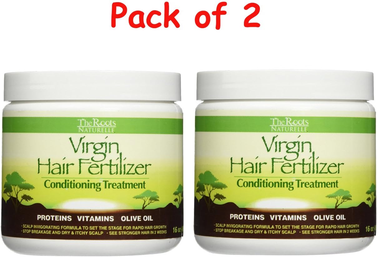 The Roots Naturelle Virgin Hair Fertilizer Conditioning Treatment 16 ounces [Pack of Two] with Ponytail Elastics