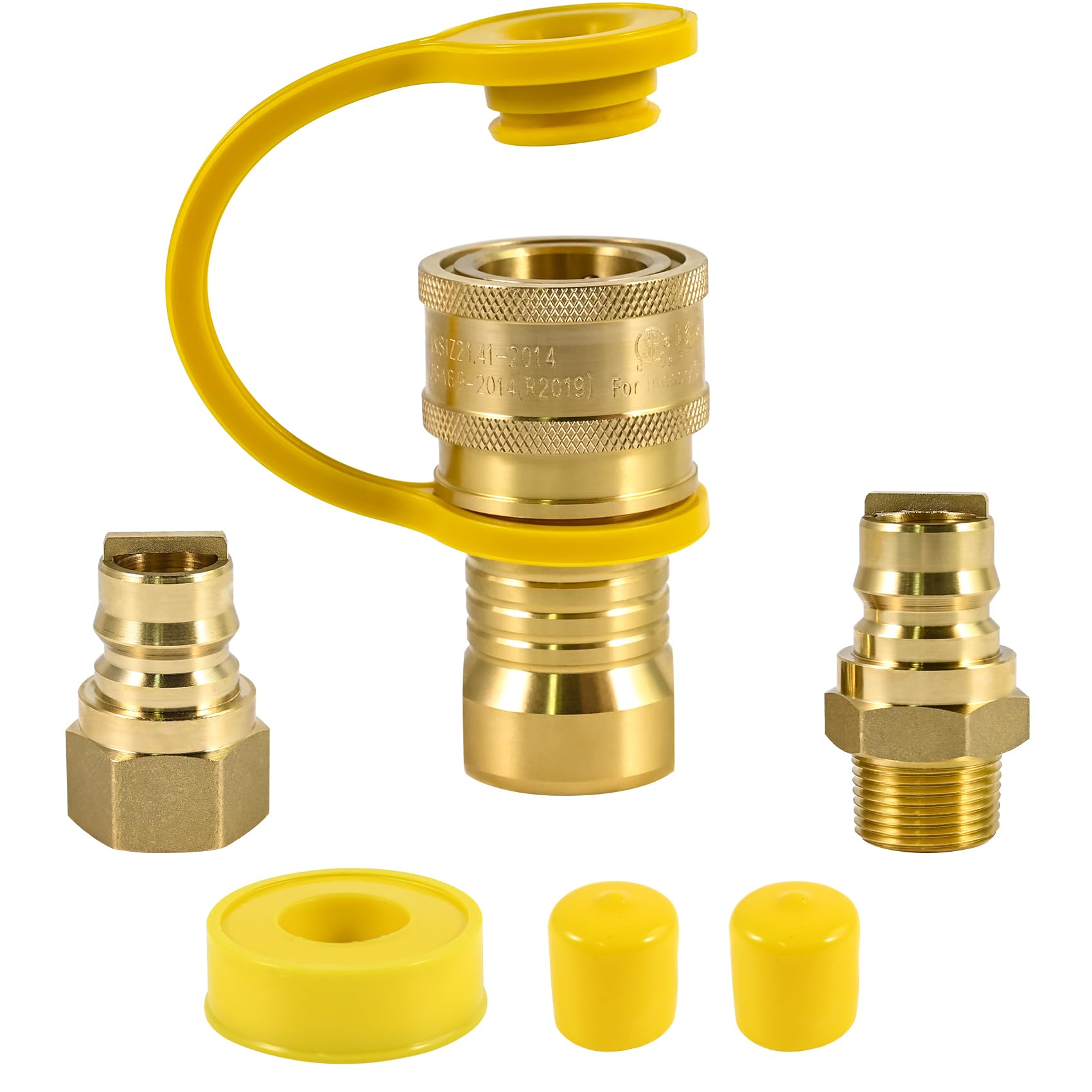 Photo 1 of 3/4" Male and Female Natural Gas Quick Connect Plug Fittings,Heavy Solid Brass Quick Connect Fittings Convert for Pipe Natural Gas Supply for Generators, Gas Grills, Fire Pits,RV
