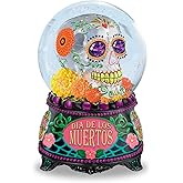 The Bradford Exchange Glow-in-The-Dark Dia De Los Muertos Glitter Globe Adorned with Traditional Day of The Dead Designs Including Jeweled Eyes, Marigolds & Spiderwebs (Multicolor)