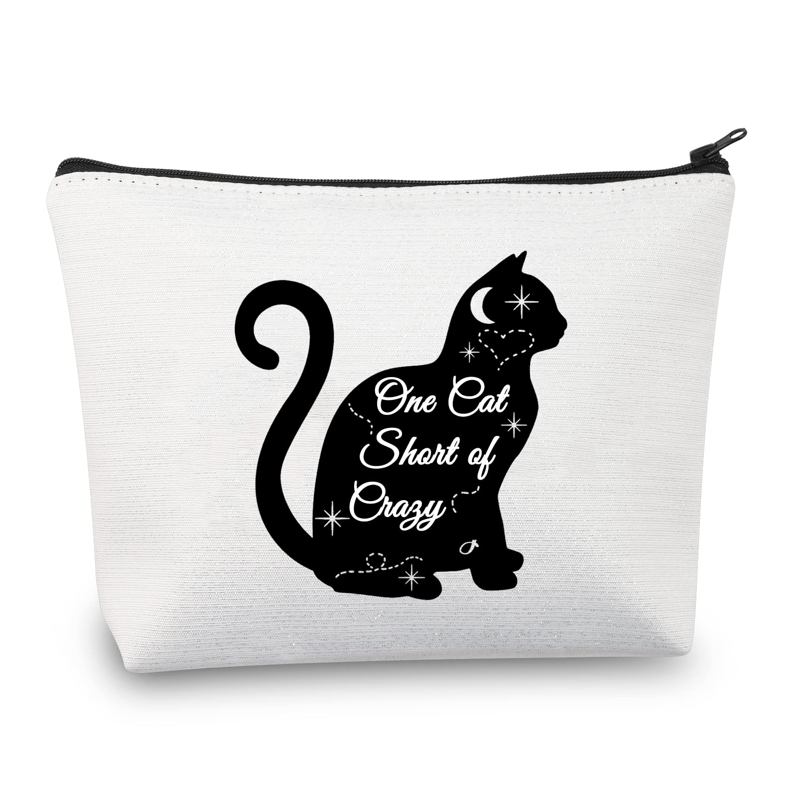 PLITI Cat Makeup Bag Cat Lover Gift Cat Mom Gift Cat Owner Gift Crazy Cat Lady Gift One Cat Short of Crazy Travel Pouch (Cat of CrazyU)