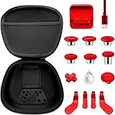 Vanpark Complete Component Pack for Xbox Elite Controller Series 2 Core，Accessories Include 1 Carrying Case, 1 Charging Dock&Cable, Metal 6 Joysticks, 4 Paddles, 2 D-Pads, 1 Adjustment Tool(Red)