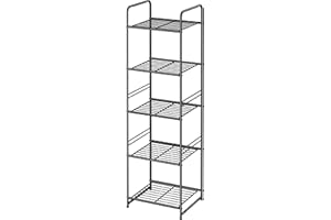 GEORIS 5 Tier Metal Wire Shelving Storage Rack Outdoor Indoor Waterproof, Heavy Duty Steel 17.7- Inch Width Bathroom Organzier Standing Shelf, Black