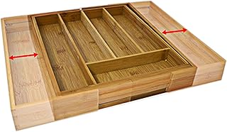 Relaxdays Besteckkasten Bambus, ausziehbarer Besteckeinsatz als Küchenorganizer, Schubladeneinsatz 33,5x29-48x5 cm, natur