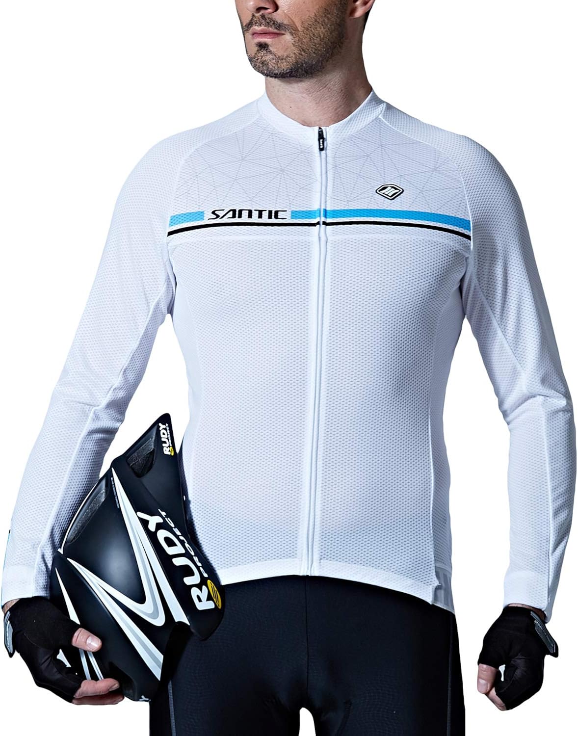 Santic Cycling Jersey Men's Long Sleeve Bike Reflective Full Zip Bicycle Shirts with Pockets : Clothing