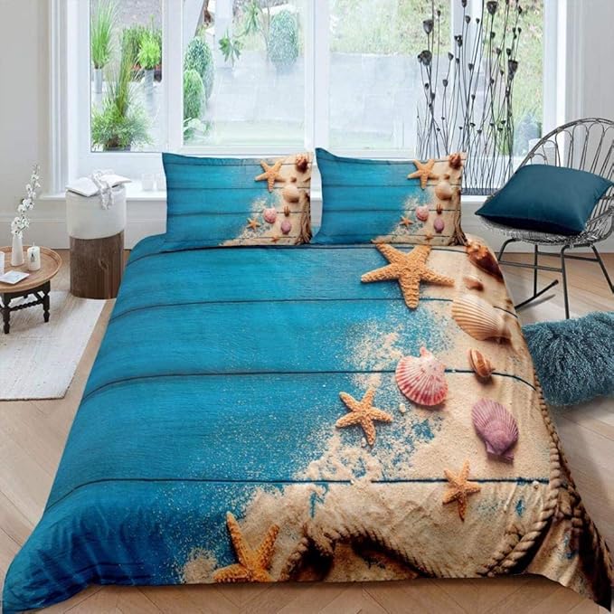 Hqooaceo® Bettwäsche Set 3-Teilig 3D Meereslebewesen Am Strand Kreative