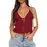 Women Front Tie Top Y2k Halter Neck Flowy Summer Going Out Tank Top Streetwear