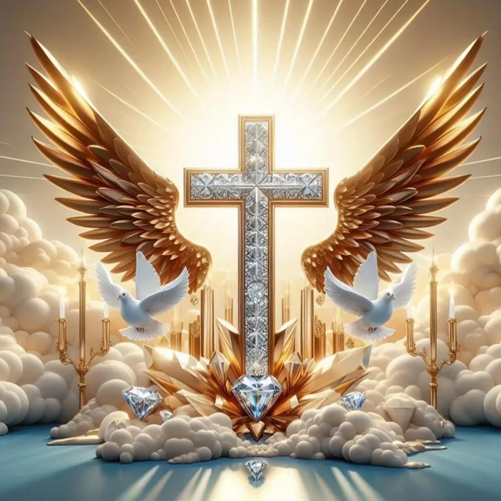 Photo 1 of KTHOFCY 5D DIY Diamond Painting Kits for Adults Kids, Angel Cross Full Drill Embroidery Cross Stitch Crystal Rhinestone Paintings Pictures Arts Wall Decor Painting Dots Kits 13.7X13.7 inch