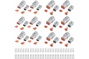 DEUTUSACC 120 PCS Deutsch DTP Connector Kit 2 4 Pin Automotive Waterproof Connectors 12 sets with Size 12 Stamped Contacts Gauge 14-12 AWG Wire Size,25A
