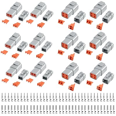 120 PCS Deutsch DTP Connector Kit 2 4 Pin Automotive Waterproof Connectors 12 sets with Size 12 Stamped Contacts Gauge 14-12 AWG Wire Size,25A