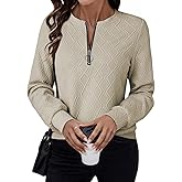 BLENCOT Sweatshirts for Women Crew Neck Long Sleeve Half Zip Quilted Pullover Tops Textured Solid Casual Fashion Fall Tops
