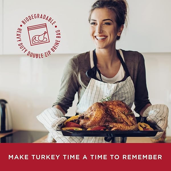 FIRE & FLAVOR TURKEY PERFECT ALL-NATURAL HERB BRINE SEASONING KIT, PERFECT FOR ROASTING, GRILLING, SMOKING, AND FRYING, INCLUDING DURABLE DOUBLE-ZIPPER GUSSETED BRINING BAG FOR BIRDS UP TO 25 LBS