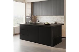 homary 72" Kitchen Island with Storage Kitchen Cabinet Marble Veneered Top Large Island Table with Seating (Engineered Wood Top, Black)