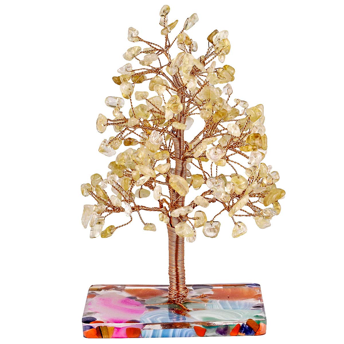 KYEYGWO Citrine Crystal Tree with Agate Slices Resin Base Reiki Healing Money Tree for Wealth and Luck