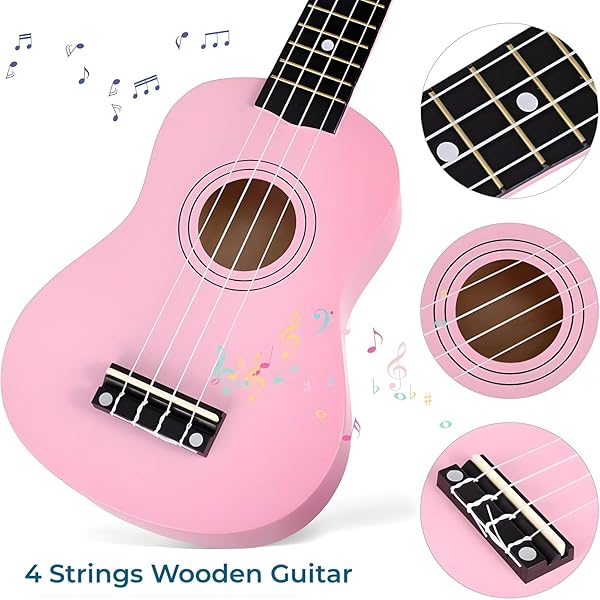 21 INCH WOODEN KIDS TODDLER CHILD CHILDREN ACOUSTIC GUITAR MUSICAL INSTRUMENTS IDEAL FOR 3-9 YEAR OLD BOYS GIRLS GIFTS (PINK)