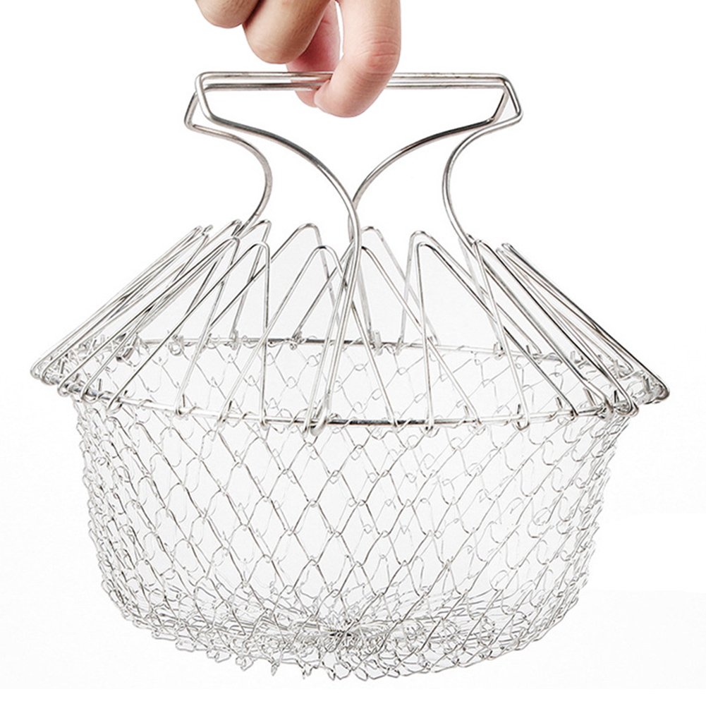 Silber Edelstahl Frittierkorb Chef Basket Flatbar Korb 24*14cm Professionell, Sicherheit ist Nicht Heiß