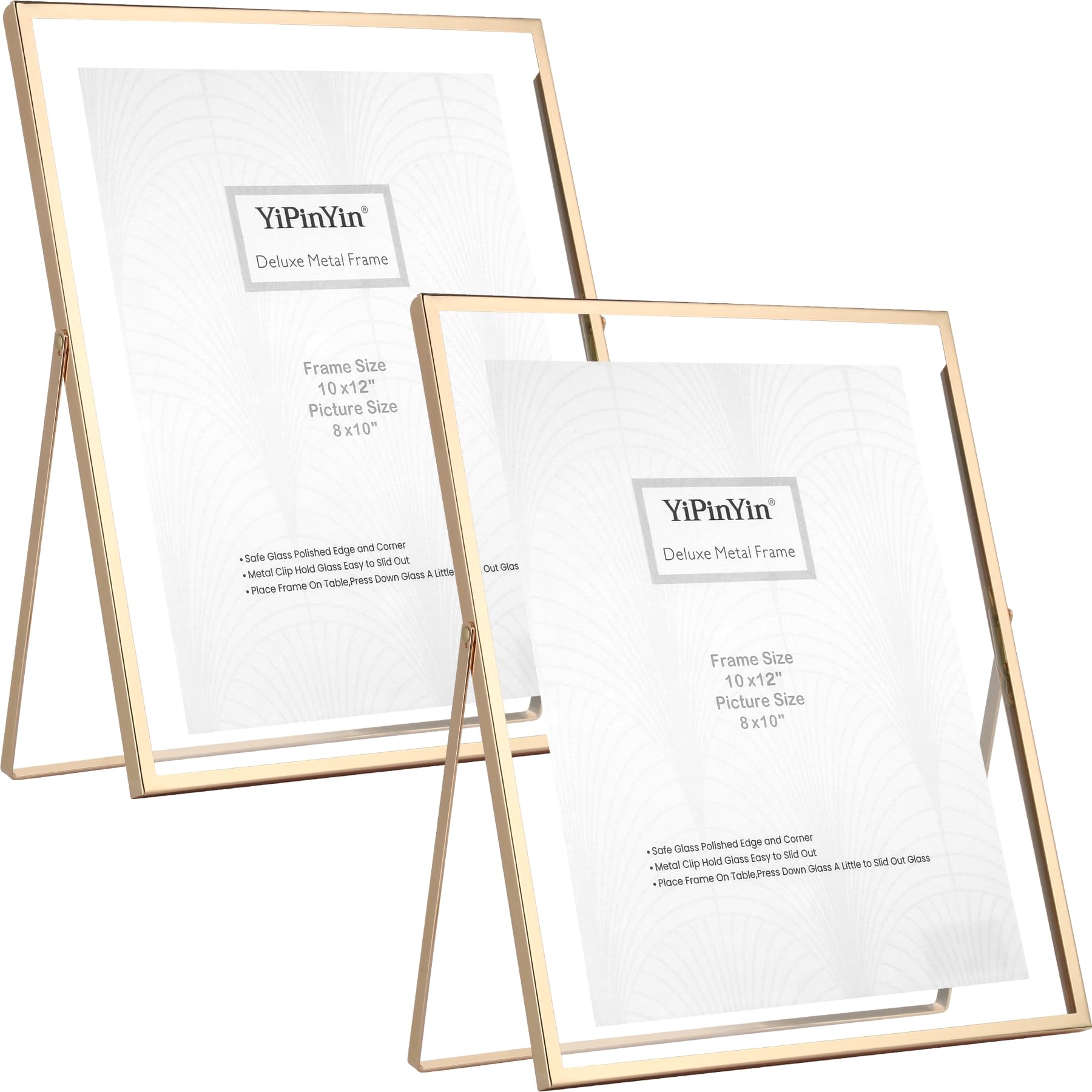 Photo 1 of YiPinYin Gold 10x12'' Floating Frame Set of 2,For Photo Sizes 5x7'', 7x9'', 810'', 8.5x11'', Metal Frames for Tabletop/Shelf Display,Classy Gift Choice for Wedding,Birthady,Home or Office Decor