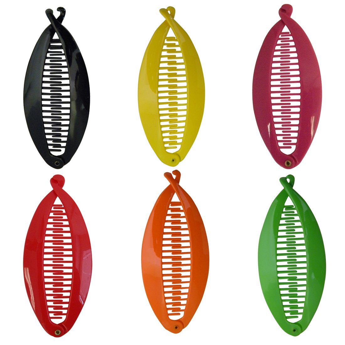 SET OF SIX 5 Inch Banana Clip Rounded Edges Hair Clincher - Brights