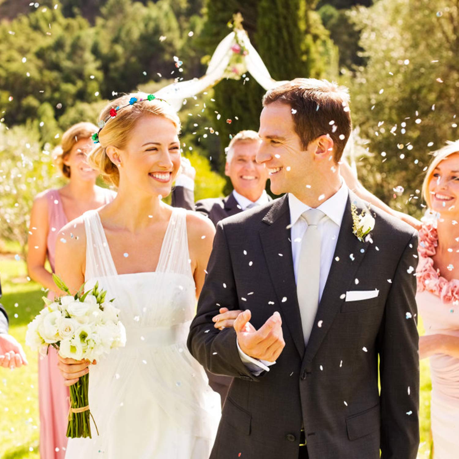 LED Flower Crown, ZOYLINK 12PCS Flower Wreath Garland Flower Headdress Luminous Headpiece Light-up Hair Hoop for Wedding Bridal Night Party Decor Festival Holiday Christmas Halloween Party