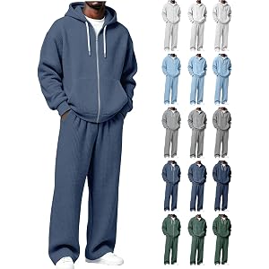 CSVBVSQ Mens Sweatsuit 2 Piece Lounge Sets Zip Up Hoodie And Wide Leg Sweatpants Baggy Waffle Track Suits Athletic Sweat Set
