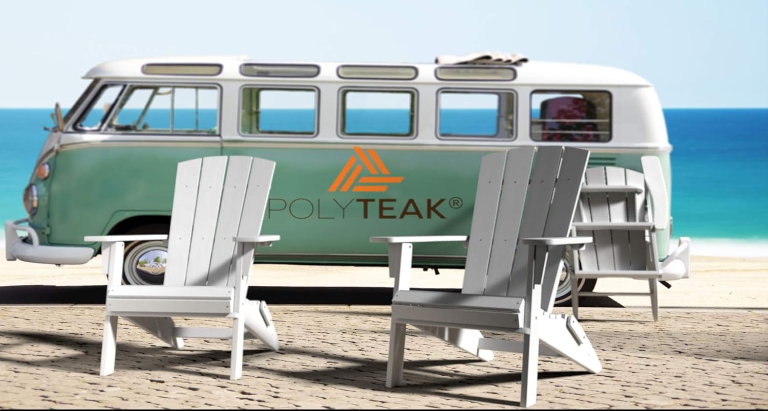 PolyTEAK Modern Oversized Folding Poly Adirondack Chair | Adult-Size, Weather Resistant, Made from Special Formulated Poly Lumber Plastic (Matte Gray): Kitchen & Dining