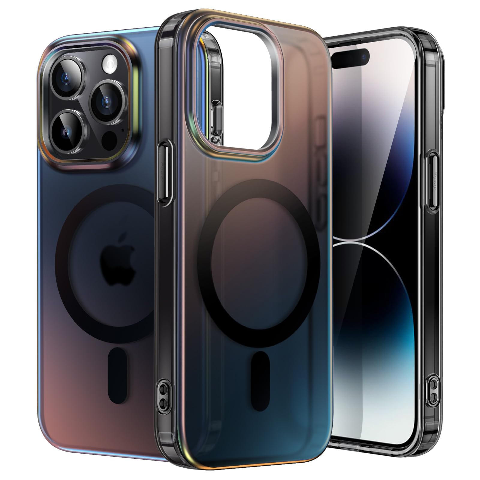 JETech Iridescent Case for iPhone 14 Pro 6.1-Inch Compatible with MagSafe, Cute Unique and Aesthetic Design, Colorful Fluorescent Translucent Back Shockproof Phone Cover (Iridescent Black)