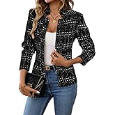 ELLEVEN Womens' Tweed Open Front Blazer Long Sleeve Jacket Notch Collar Fully Lined Casual Business Work Office Coat