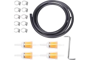 Swpeet 16Pcs 1/4 Inch ID Fuel Line Set, 2 Meter-6.5 Feet Length Black Fuel Line Hose with 4Pcs Fuel Filters, 10Pcs Worm Gear 