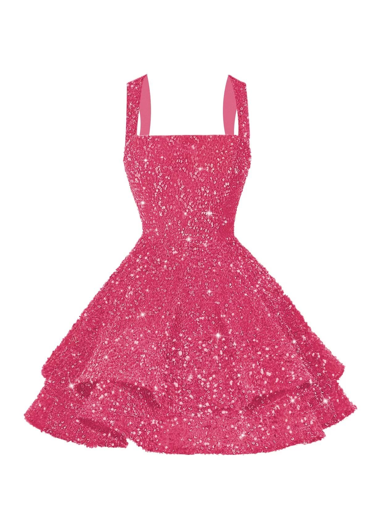 vintys Spaghetti Straps Tiered Sequin A Line Hot