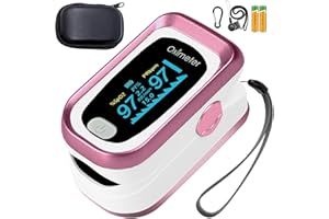 YUGAO Pulse Oximeter Fingertip, 4 Data Pulse Oximeter with Respiration, Pulse Oximeter with Respiratory, Pulse Oximeter SpO2 Pulse Rate Count, OLED Oximetry with Batteries and Carry Bag and Lanyard (Pink)