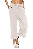 LNX Womens Linen Capri Pants Wide Leg High Waisted