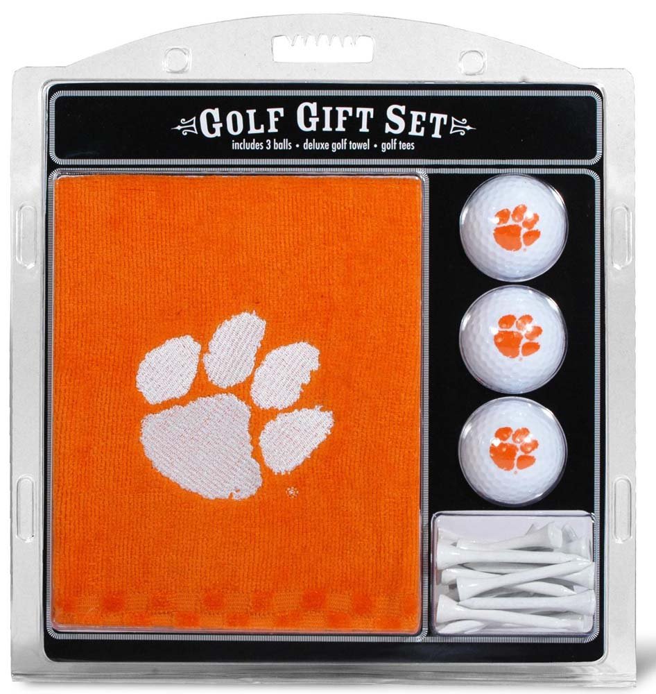 Team Golf NCAA Clemson Tigers Gift Set: Embroidered Golf Towel, 3 Golf Balls, and 14 Golf Tees 2-3/4" Regulation, Tri-Fold Towel 16" x 22" & 100% Cotton