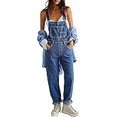 Nomwioke Women's Casual Denim Jean Overalls Loose Baggy Jumpsuit Romper Harem Pants Dark Blue M