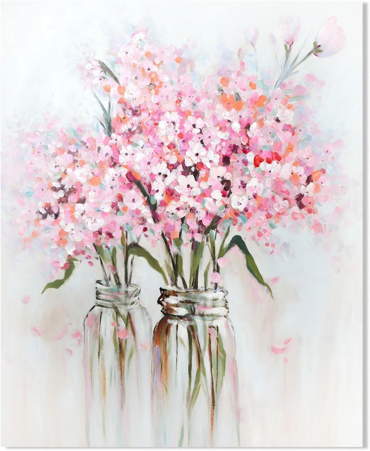 Paintings - YPY Abstract Bouquet Canvas Wall Art: Pink Flower in Vase Artwork Hand Painted Oil Painting for Teen Girl Bedroom Floral Picture Poster for Living Room Decor 24