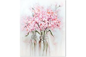 YPY Abstract Bouquet Canvas Wall Art: Pink Flower in Vase Artwork Hand Painted Oil Painting for Teen Girl Bedroom Floral Picture Poster for Living Room Decor 24" x 30"
