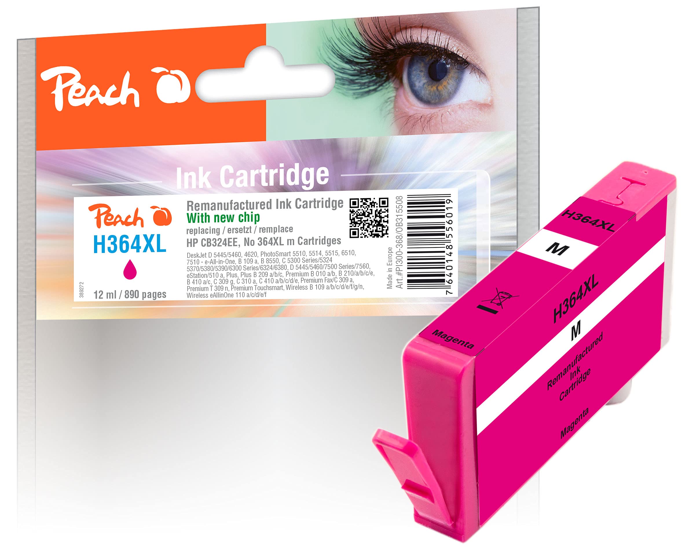 Peach PI300-368 Ink Cartridge with Chip for HP CB324EE, No. 364XL - Magenta