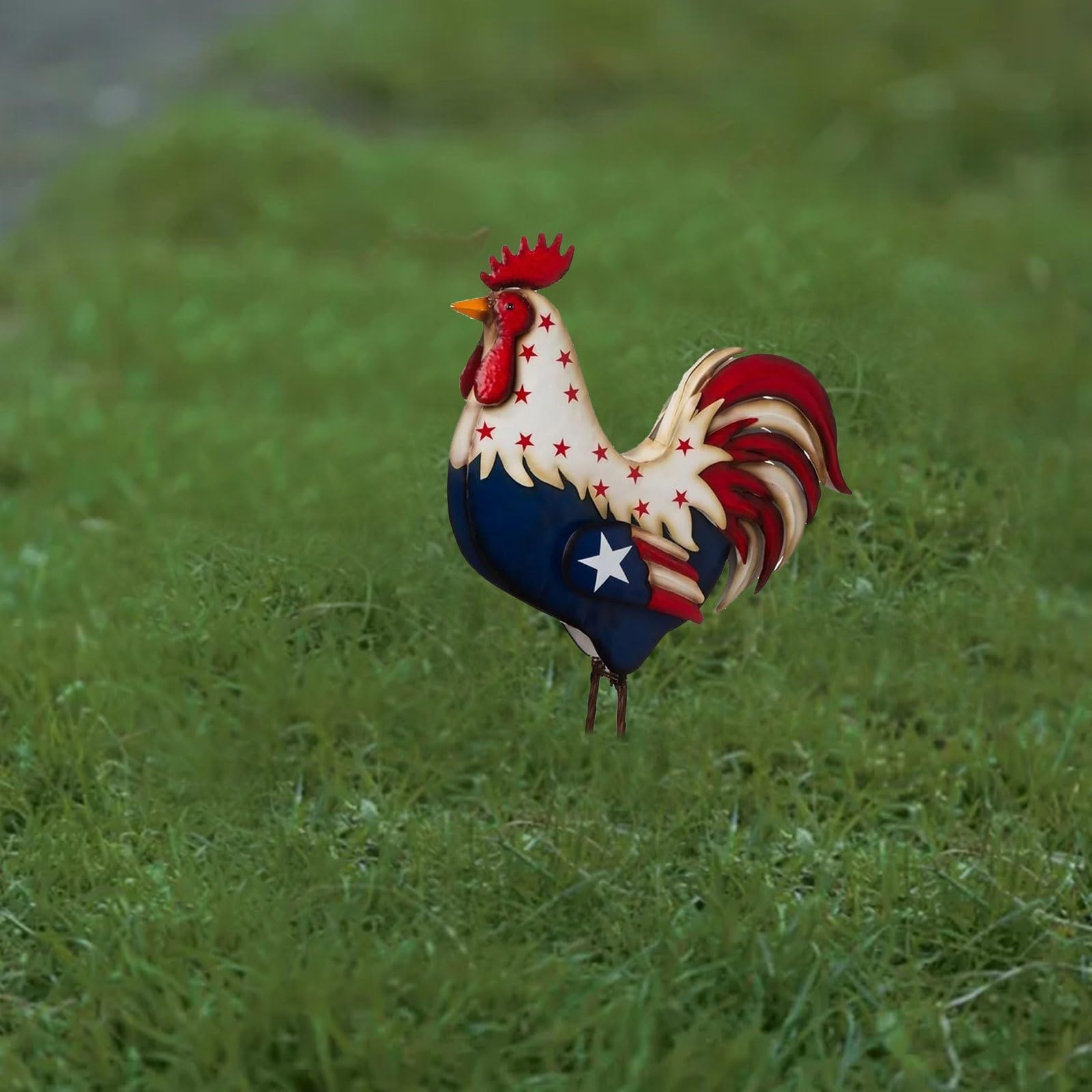 21” Tall Indoor/Outdoor Tropical Metal Rooster Yard Statue Decoration,Chicken Decorations, Metal Chicken Sculpture for Backyard Patio Kitchen Decor & Lawn Ornaments (2PC)