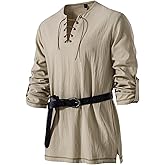 JEMITOP Men's Pure Cotton Vintage Lace Up Shirts for Pirate Renaissance Viking Medieval Costume Without Belt